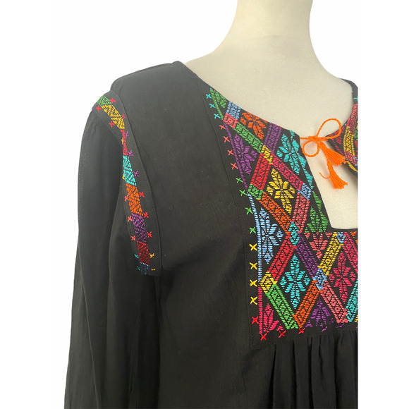 NEW Carolina K Womens Roman Tunic Bohemian Embroidered Dress Black S Small - Picture 7 of 11